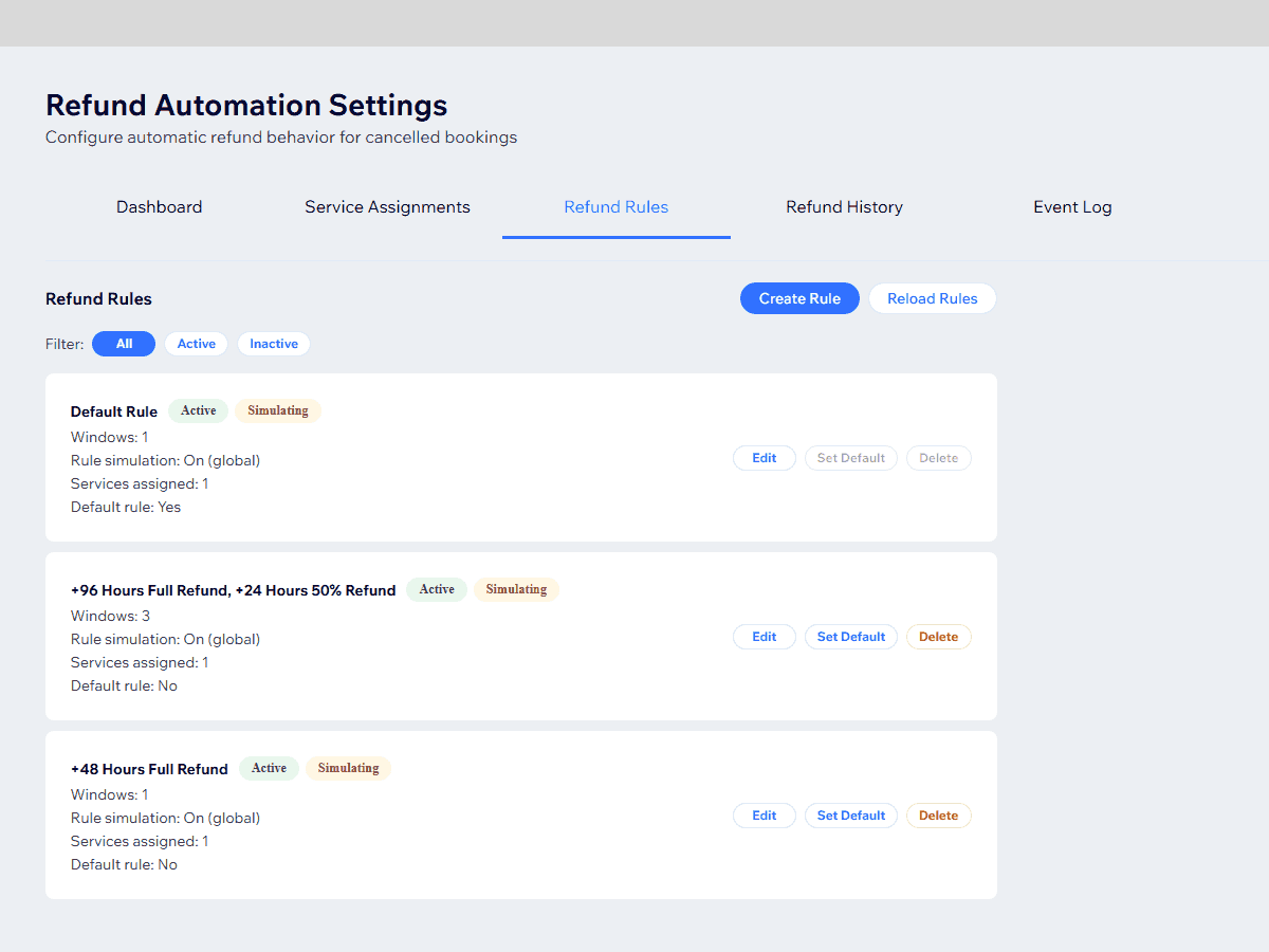 Refund rule configuration screenshot